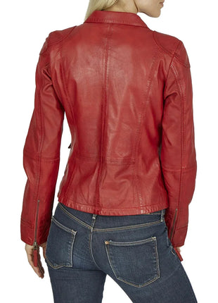 Women's Maroon Cafe Racer Leather Biker Jacket