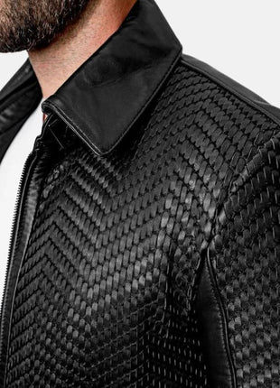 Mens Black Snakeskin Textured Leather Jacket