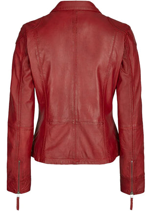 Women's Maroon Cafe Racer Leather Biker Jacket