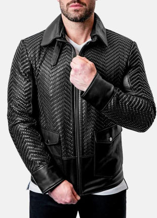 Mens Black Snakeskin Textured Leather Jacket