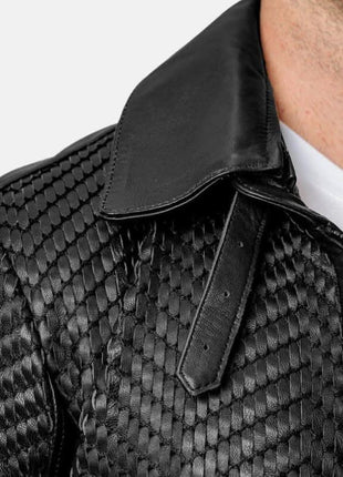 Mens Black Snakeskin Textured Leather Jacket