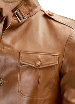 Mens Brown Real Lambskin Safari Leather Jacket