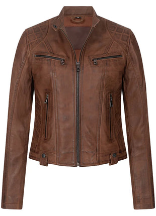 Vintage Real Cognac Brown Leather Jacket Womens