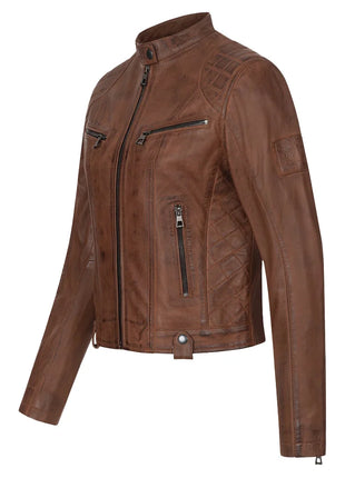 Vintage Real Cognac Brown Leather Jacket Womens