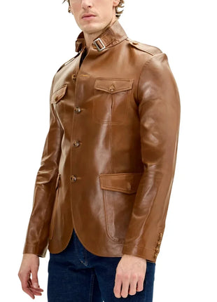 Mens Brown Real Lambskin Safari Leather Jacket