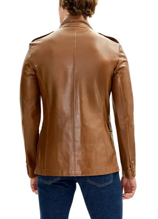 Mens Brown Real Lambskin Safari Leather Jacket