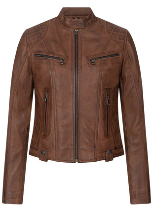 Vintage Real Cognac Brown Leather Jacket Womens