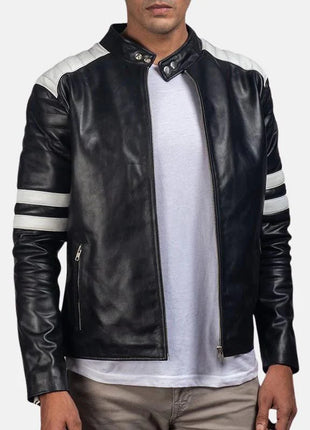 Brad Black And White Leather Jacket Men's