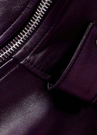 Women's Asymmetrical Peplum Purple Leather Jacket