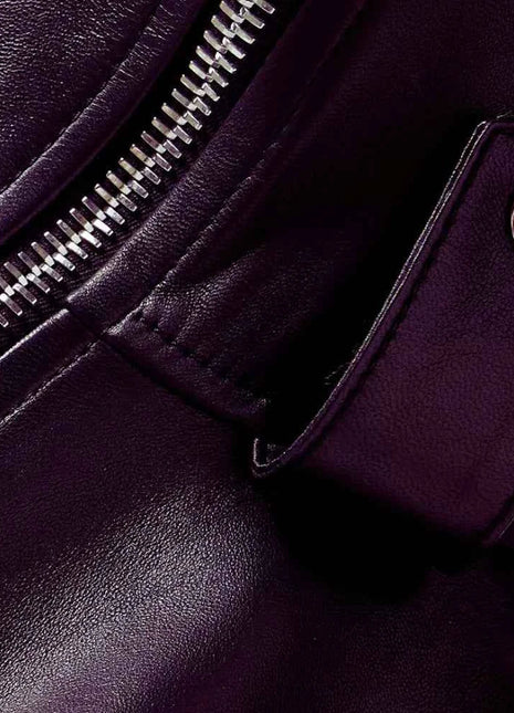 Women's Asymmetrical Peplum Purple Leather Jacket