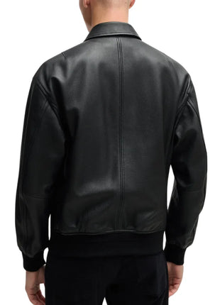 Men's Lamsbkin Black Relaxed Fit Black Bomber Jacket