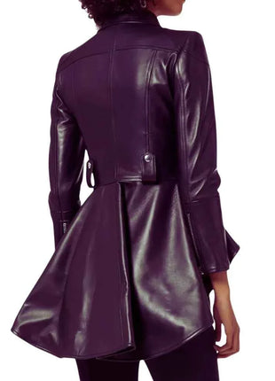 Women's Asymmetrical Peplum Purple Leather Jacket
