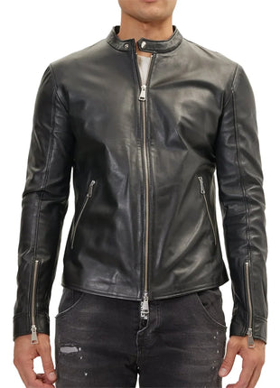 Classic Cafe Racer Black Leather Jacket Mens