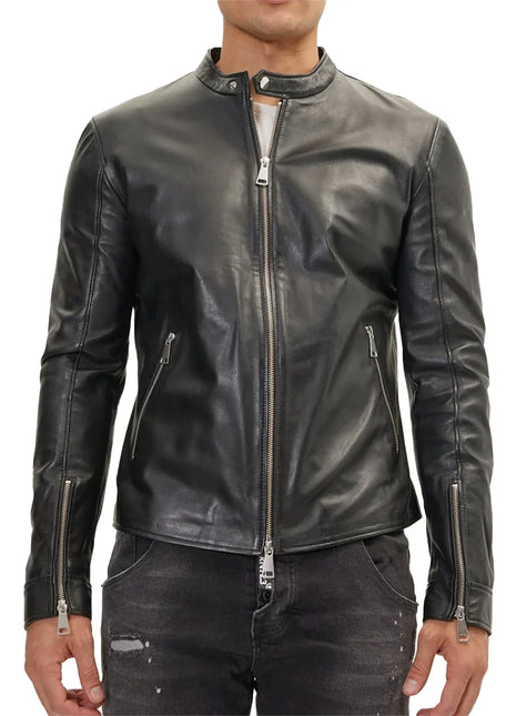 Classic Cafe Racer Black Leather Jacket Mens