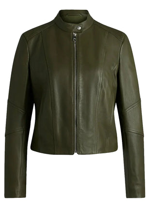 Women’s Dark Green Cafe Racer Leather Jacket