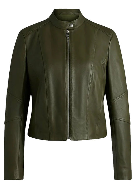 Women’s Dark Green Cafe Racer Leather Jacket