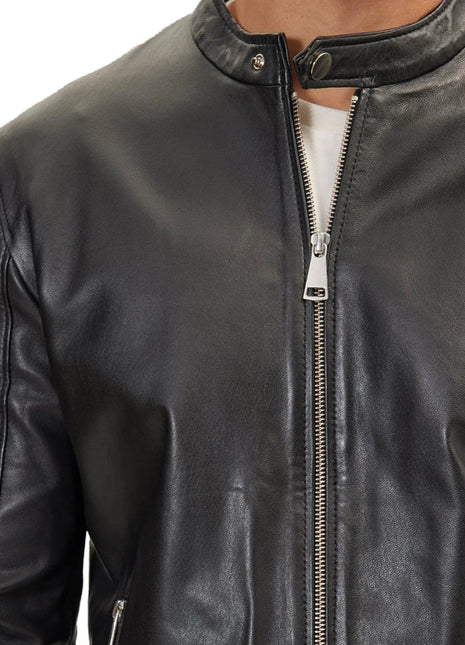 Classic Cafe Racer Black Leather Jacket Mens