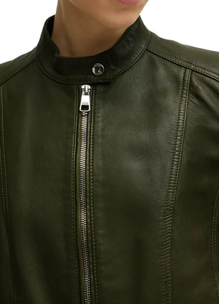 Women’s Dark Green Cafe Racer Leather Jacket