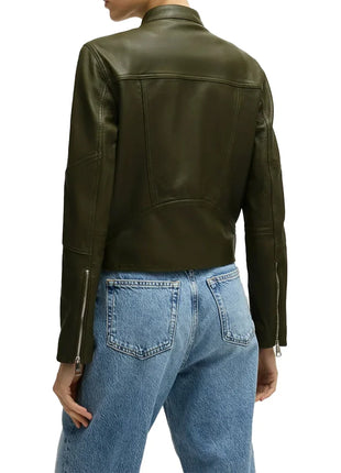 Women’s Dark Green Cafe Racer Leather Jacket