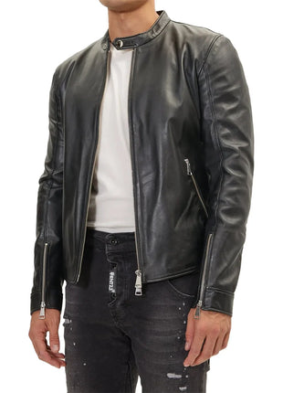 Classic Cafe Racer Black Leather Jacket Mens