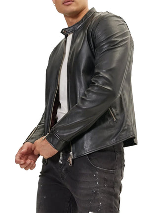 Classic Cafe Racer Black Leather Jacket Mens