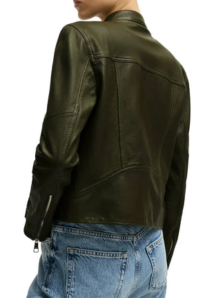 Women’s Dark Green Cafe Racer Leather Jacket