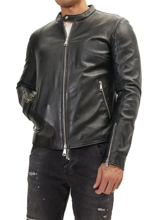 Classic Cafe Racer Black Leather Jacket Mens