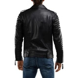Men's Quilted Real Motorcycle Leather Jacket Black