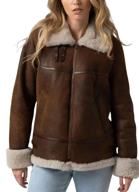 Womens B3 Shearling Brown Leather Aviator Jacket