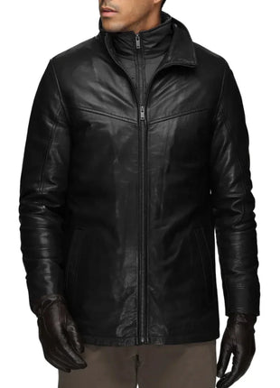 Men’s Genuine Lamb Leather Walking Coat with Detachable Quilted Vest