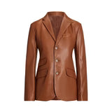 Womens Lambskin Brown Leather Blazer