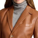Womens Lambskin Brown Leather Blazer