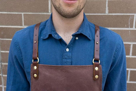 Men Leather and Waxed Canvas Server Aprons With 3 Pockets for Men/Women - Adjustable Barista Work Apron With Kitchen Towel Holder - Chef Apron/Waitress Apron