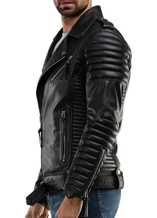 Men's Quilted Real Motorcycle Leather Jacket Black