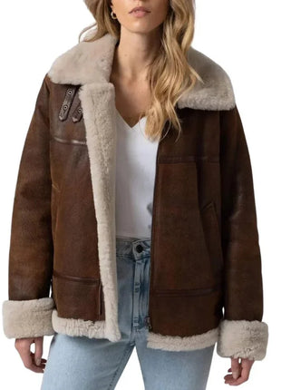 Womens B3 Shearling Brown Leather Aviator Jacket