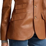 Womens Lambskin Brown Leather Blazer