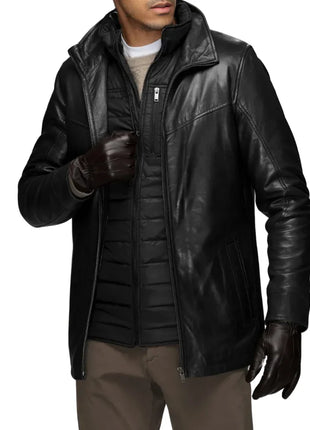 Men’s Genuine Lamb Leather Walking Coat with Detachable Quilted Vest