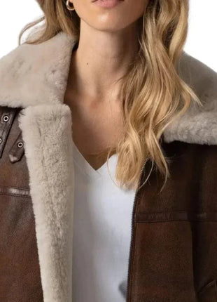 Womens B3 Shearling Brown Leather Aviator Jacket