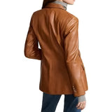 Womens Lambskin Brown Leather Blazer