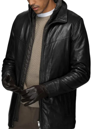 Men’s Genuine Lamb Leather Walking Coat with Detachable Quilted Vest