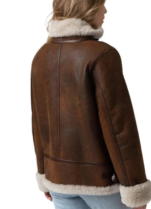 Womens B3 Shearling Brown Leather Aviator Jacket