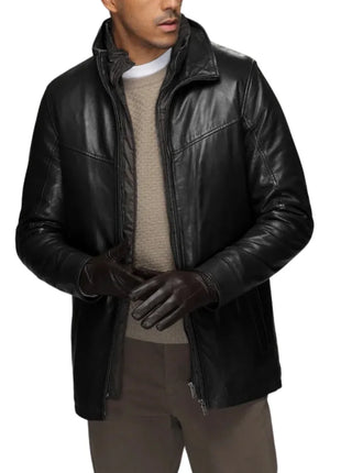 Men’s Genuine Lamb Leather Walking Coat with Detachable Quilted Vest