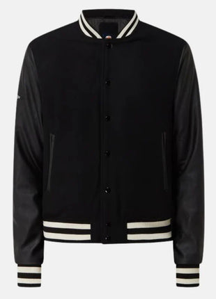 Men's Black Bomber Jacket With Leather Sleeves