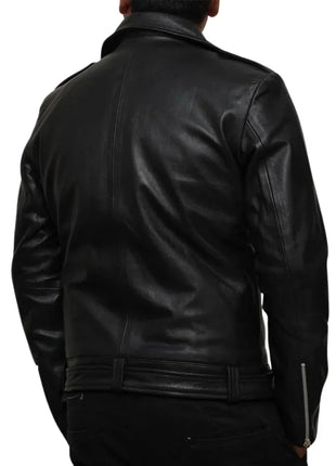 Men's Black Belted Asymmetrical Moto Leather Jacket
