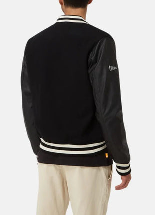 Men's Black Bomber Jacket With Leather Sleeves