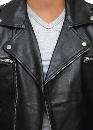 Men's Black Belted Asymmetrical Moto Leather Jacket
