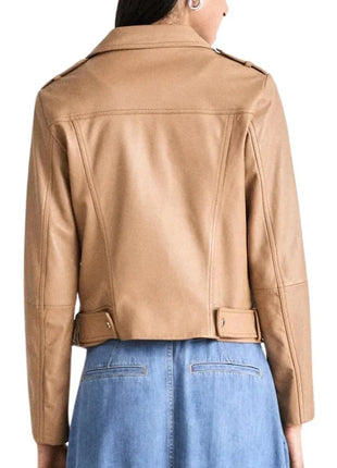 Women's Light Pastel Brown Leather Biker Jacket