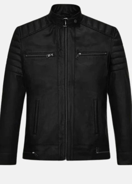 Tate Quilted Biker Black Leather Jacket For Men