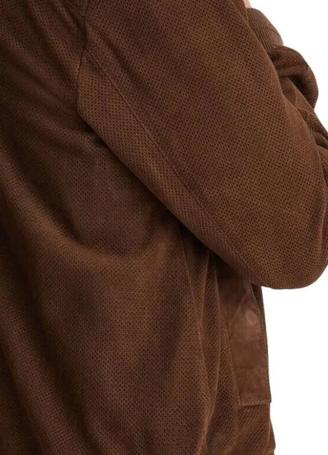 Men's Dark Brown Suede Leather Bomber Jacket