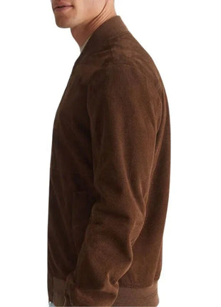 Men's Dark Brown Suede Leather Bomber Jacket
